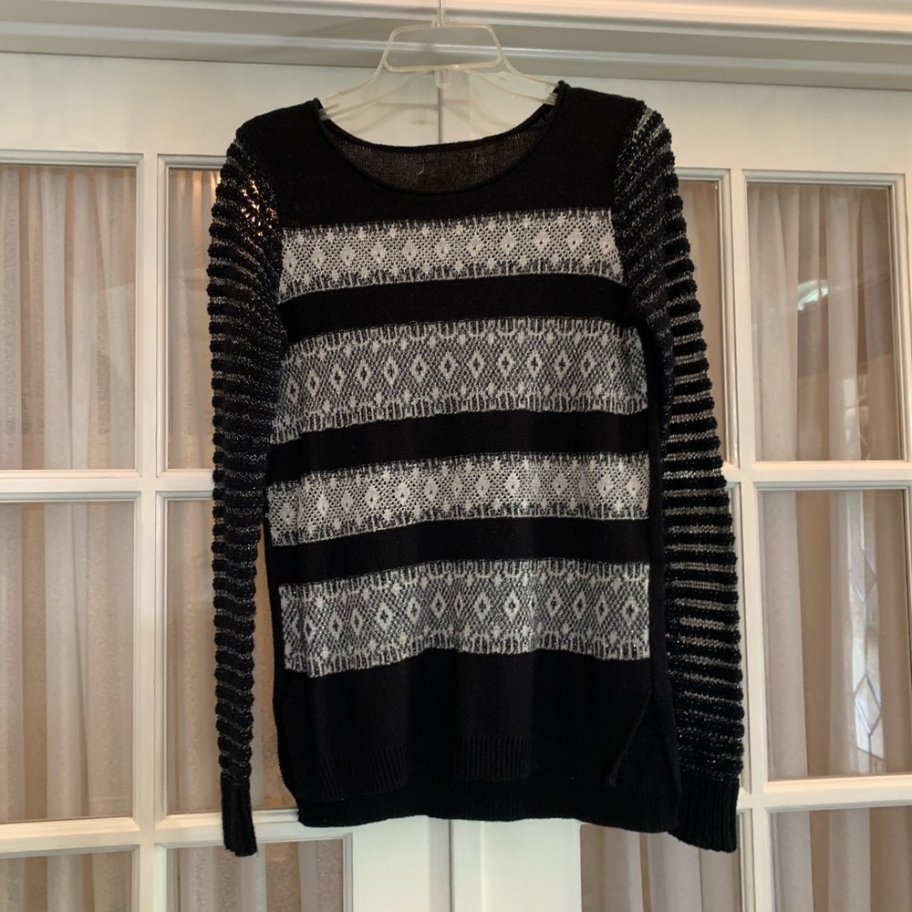 Princess Vera black, silver & cream fair isle pullover sweater Size S
